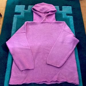 Handknit Pink Cotton 100% Size One Size Fits All.  Sweater with Cowl Hood.